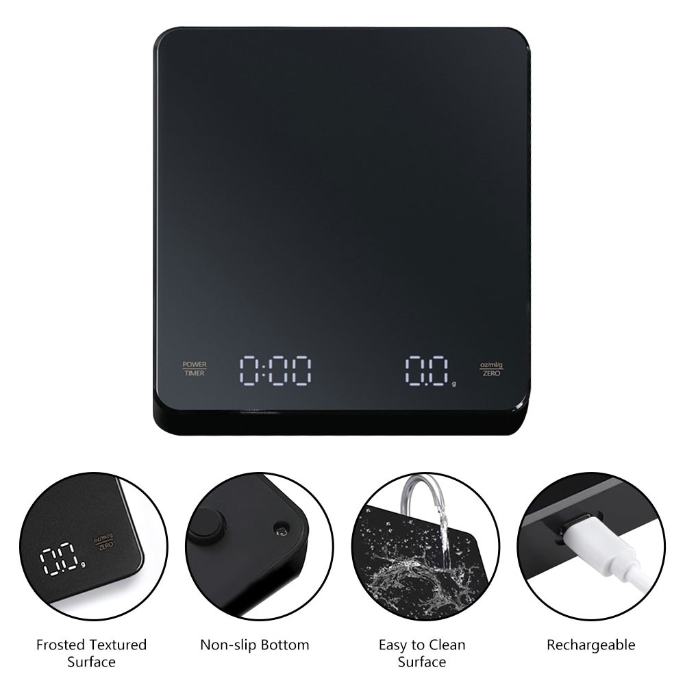 Digital Coffee Scale with Timer  LED Display, USB Rechargeable