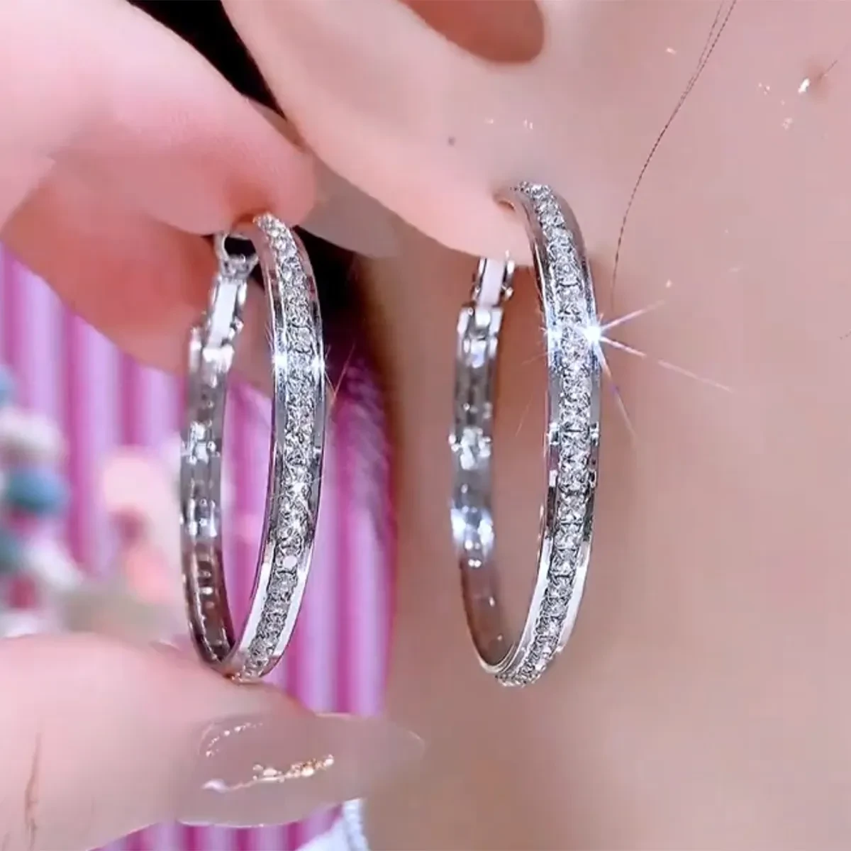 Big Hoop Earrings Fashionable Design With Diamonds
