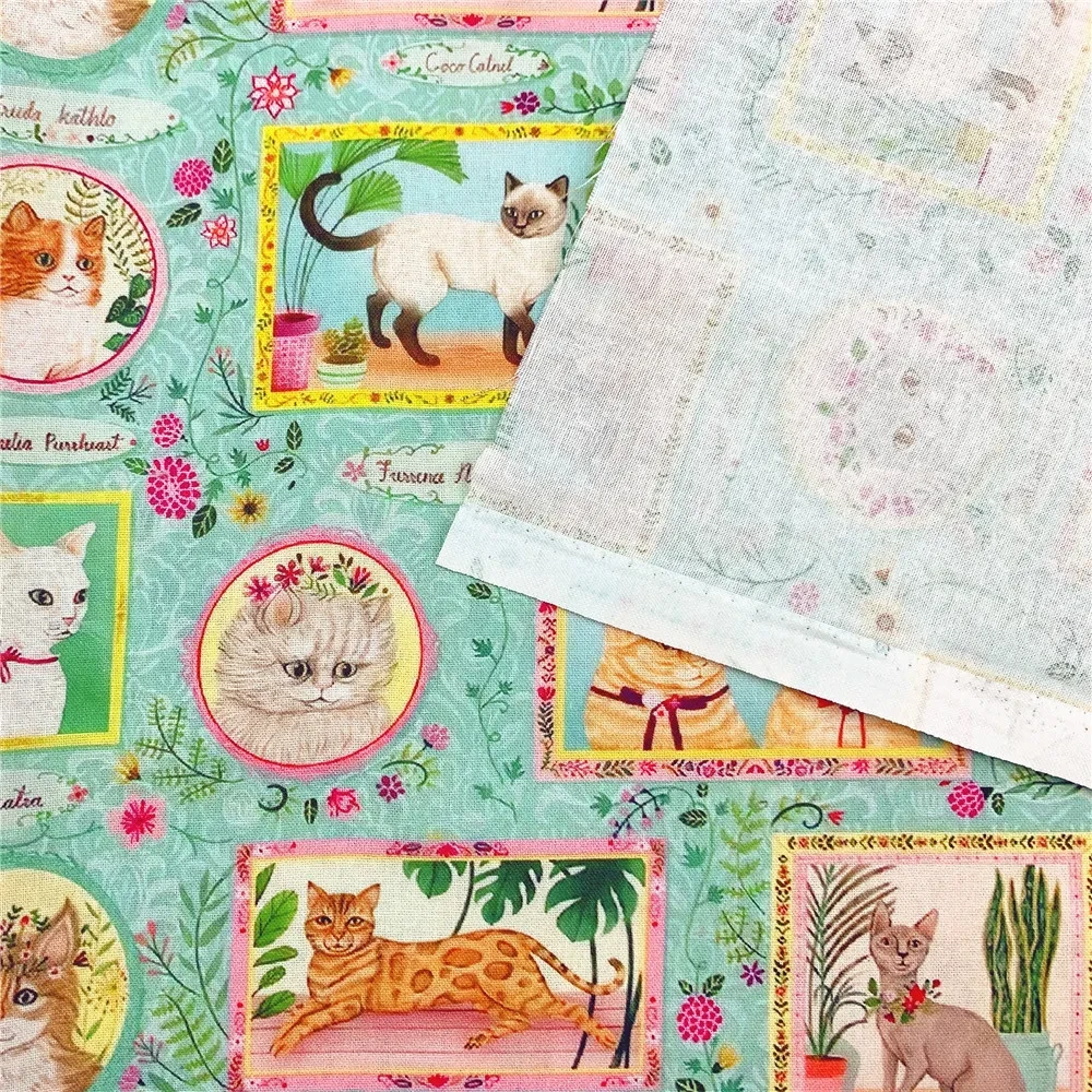 Photo Frame Floral Cat Print Fabric