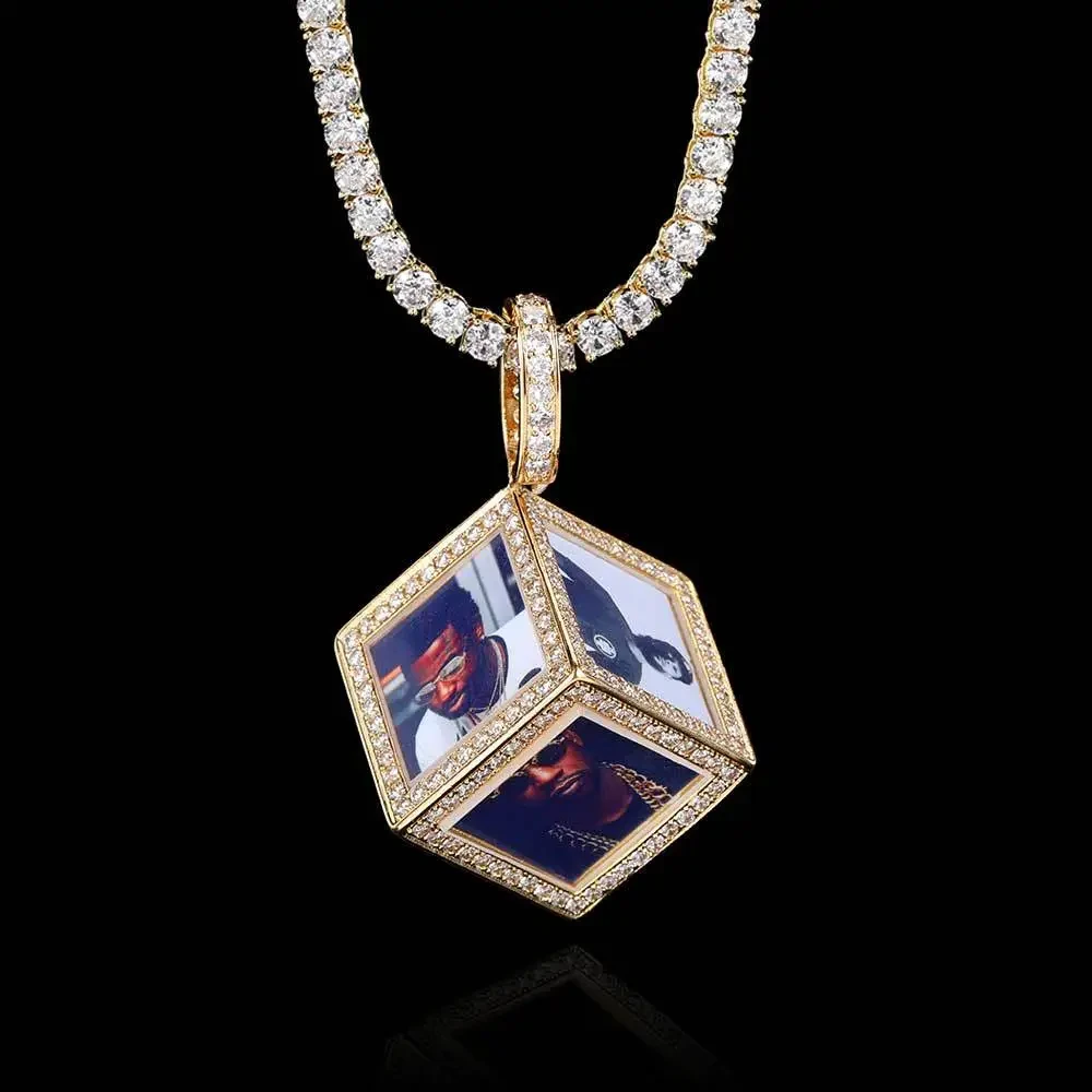 Cube Memory Photo Pendant Frame Necklace