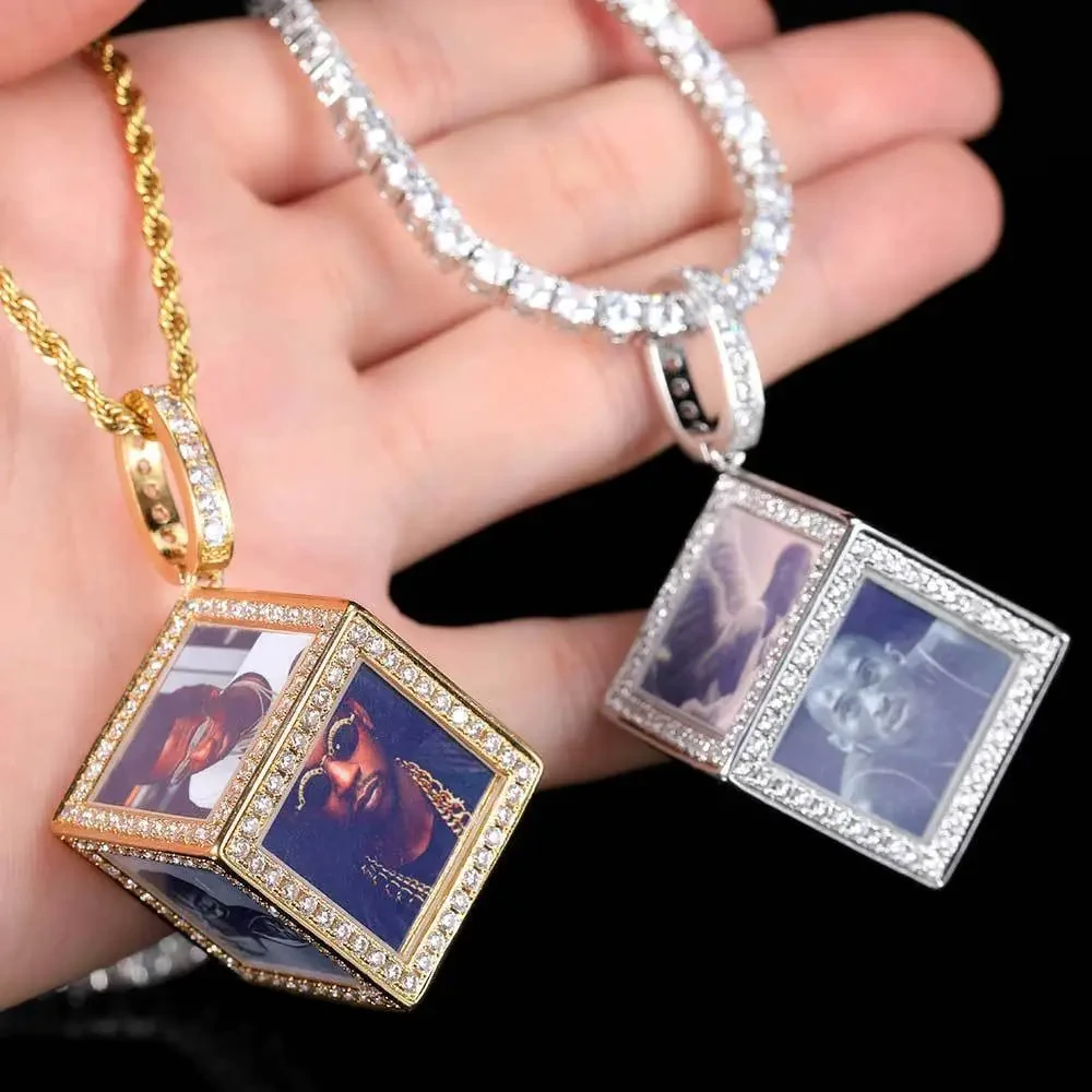 Cube Memory Photo Pendant Frame Necklace