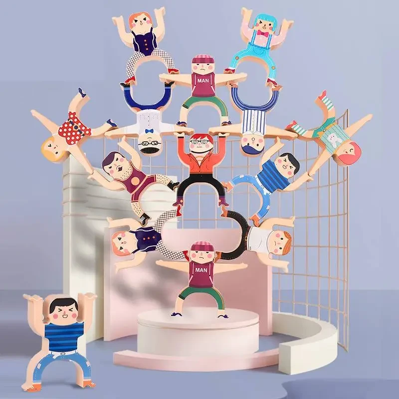 Children's Hercules balance stacks of high blocks