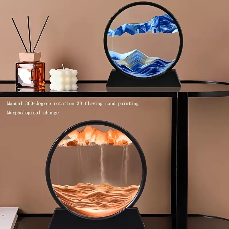 360-Degree Rotation 3D Flowing Sand Painting: Morphological Change - Glass Art Decoration
