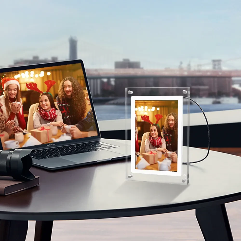 Acrylic Digital Photo Video Frame Battery New