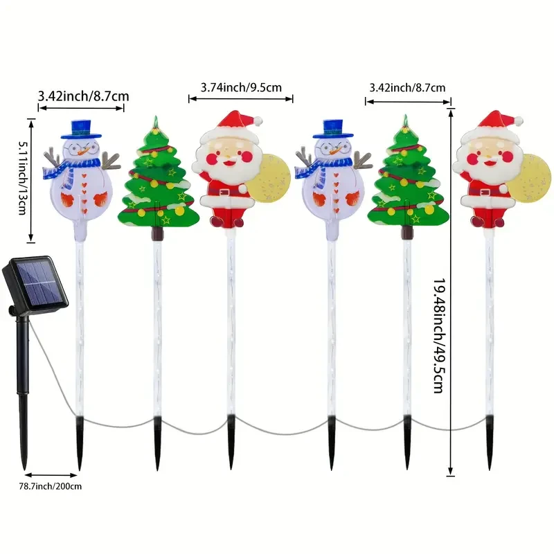 6pcs Solar Christmas Garden Stake Lights - Santa, Snowman & Tree Designs with 8 Lighting Modes for Outdoor Holiday Decor, for Winter