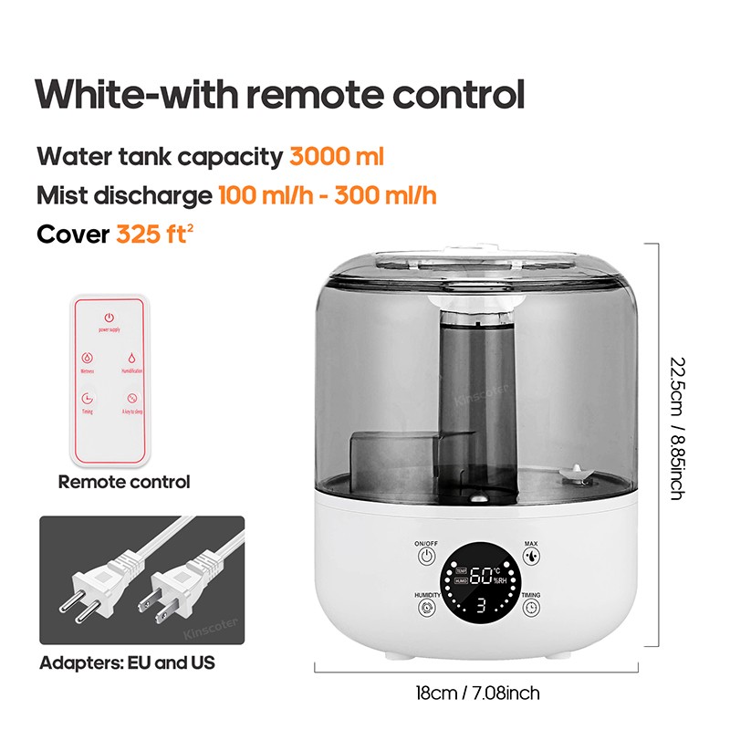 KINSCOTER 3L Air Humidifier Large Capacity Aroma Diffuser with Remote Control & Timer