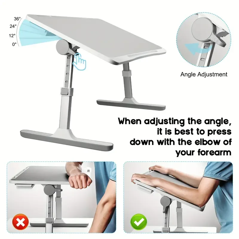 Portable Adjustable Lap Desk Bed Tray Table with USB, Light, Fan & Drawer