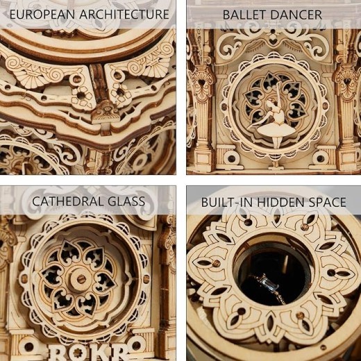 ROBOTIME 3D Wooden Puzzles Secret Garden Delicate Music Box Model Kits AMK52