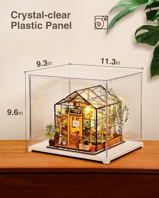 ROBOTIME DG Series Dust Proof Dust Cover For Miniature House Building Sets, Stackable Acrylic Display Case With Door Dustproof Prevention DF03L
