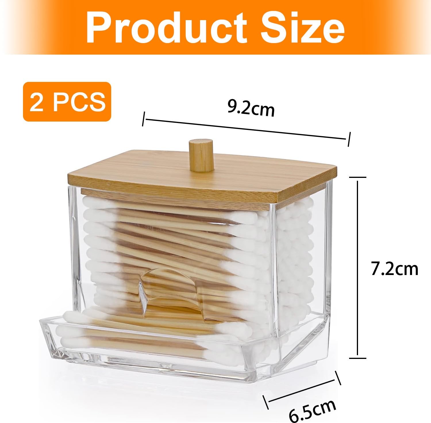 Cotton Swab Holder  Clear Plastic Dispenser with Bamboo Lid
