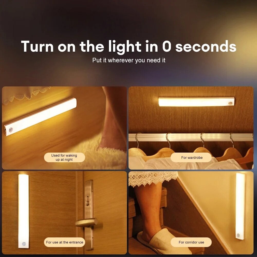 LED Motion Sensor Bar Light  Type-C Rechargeable, Dimmable Night Light with Motion Detection
