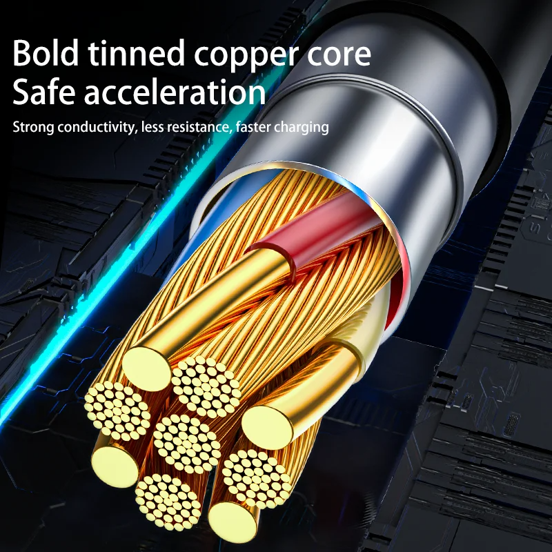 3-in-1 66W Fast Charging Cable USB Type-C, Micro USB, and Lightning for iPhone, Samsung, Xiaomi