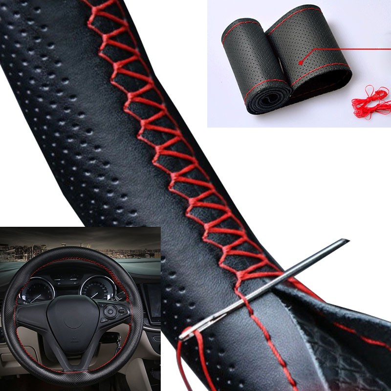 DIY Artificial Leather Steering Wheel Cover Kit  Soft Texture, Needles & Braid Thread