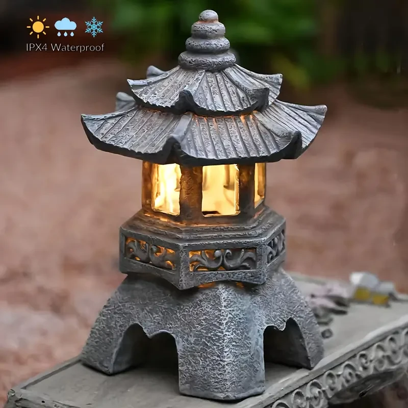 Solar-Powered Zen Pagoda Lantern Statue