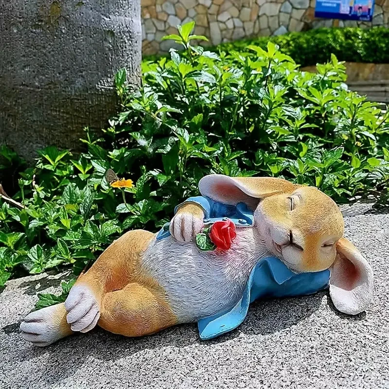 1pc Cute Sleeping Bunny Garden Statue, Resin Animal Sculpture
