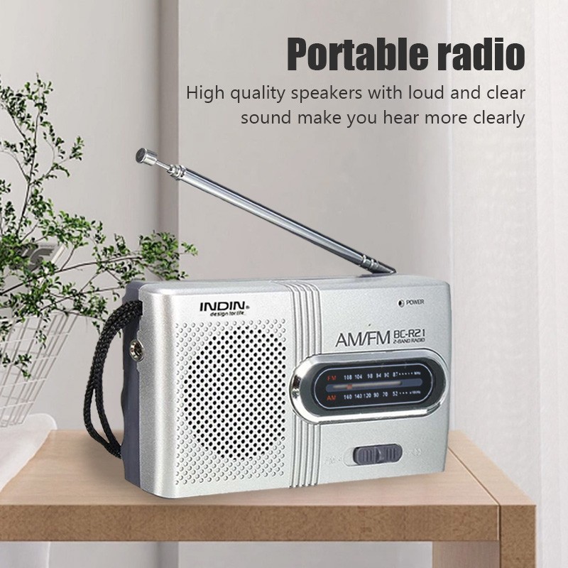 BC-R21 Portable AM/FM Radio Receiver with Built-in Speaker & 3.5mm Headphone Jack