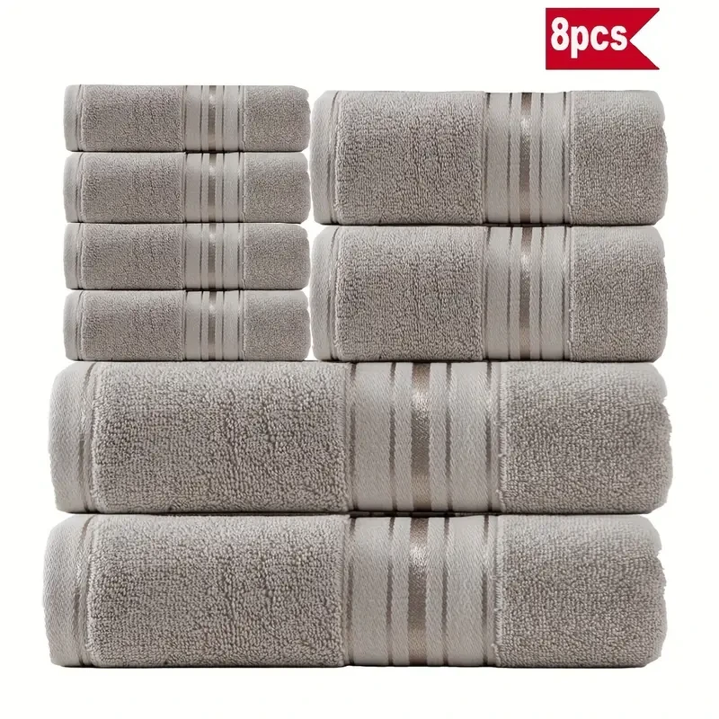 8pcs Luxury Bath Towel Set: 100% Pure Cotton, High-Quality Hotel Standard, Soft & Absorbent, Suitable for Bathrooms, Hotels, SPA