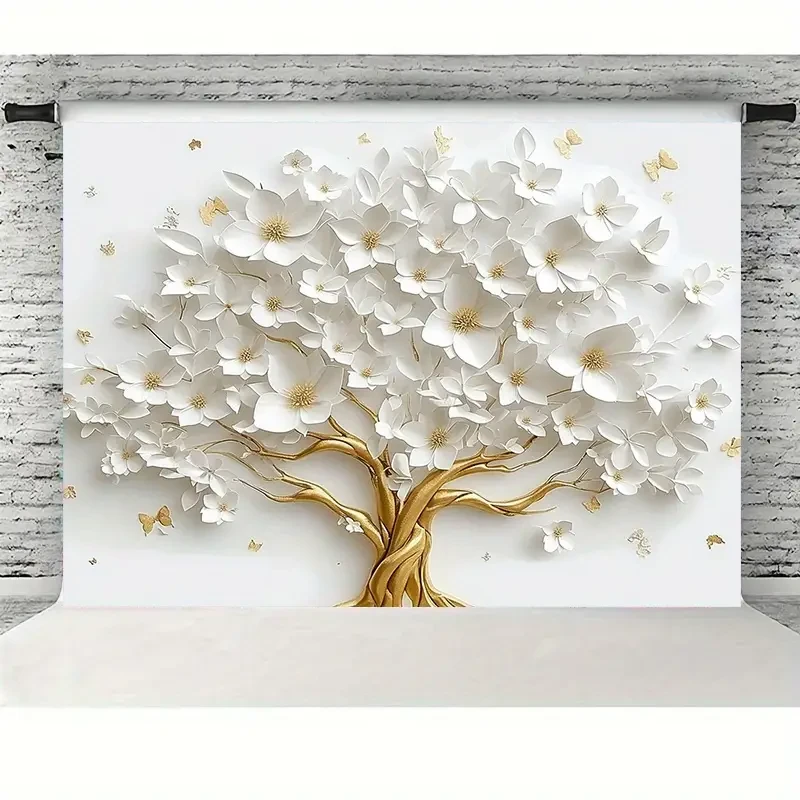 3D White Tree of Life with Gold Floral Backdrop