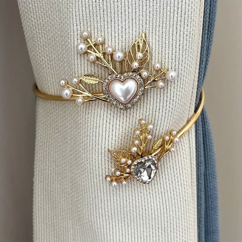 Elegant Metal Faux Pearl Curtain Holdback with Three