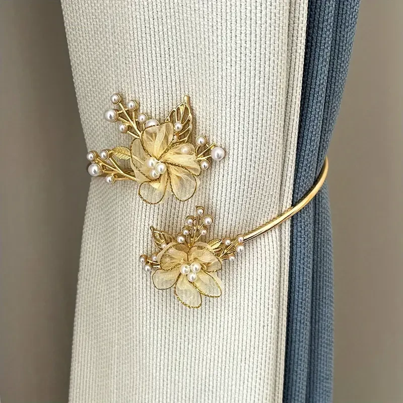 Elegant Metal Faux Pearl Curtain Holdback with Three