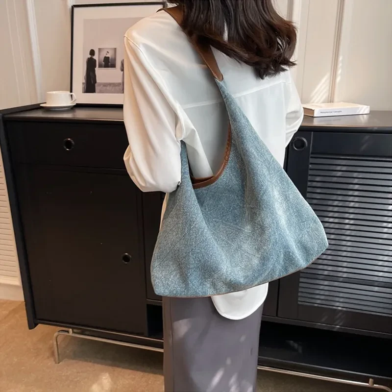 Denim Canvas Bucket Bag Fashion Large Capacity Shoulder Bags For Women Tote Handbag Female Shopping Bags