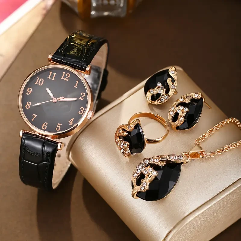 Womens Casual Leaf Quartz Watch & Jewelry Set