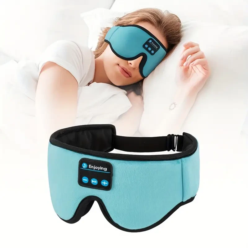 3D Contour Sleep Mask with Wireless HD Stereo Speaker Headphones, Sound Isolating, Push Button Control, Non-Waterproof, Rechargeable 180mAh Lithium Polymer Battery, Comfortable Soft Head Mounted for Side Sleepers, Travel Essential - Blue