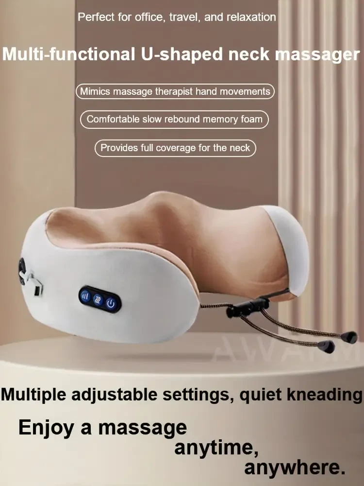 Electric Neck Massager, U-shaped Massage Pillow Cervical And Neck Massager With Durable Memory Sponge, Massage Pillow With Heat, Deep Tissue Kneading For Relax Airplane Car Travel Office Home Holiday Gift Mother's Day Gift