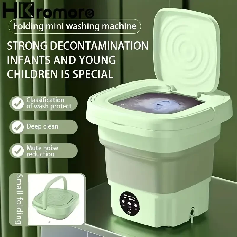 HKromore 8L Portable Folding Washing Machine With Collapsible Bucket, 3 Modes Effective Steri-lizing, Suitable For Apartment, Laundry, Camping, RV, Travel, Underwear Bra Socks Washing Machine