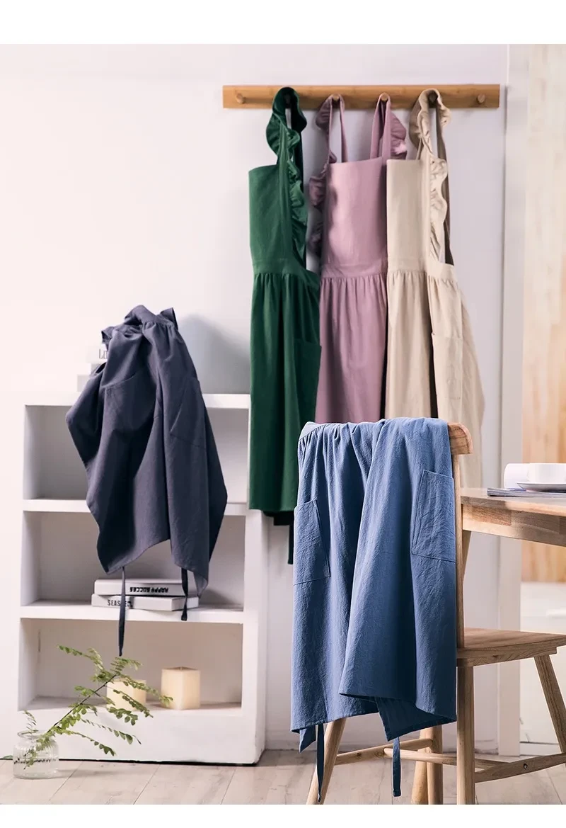 Shoulder Strap Flounce Apron Waterproof Cotton Baking Kitchen