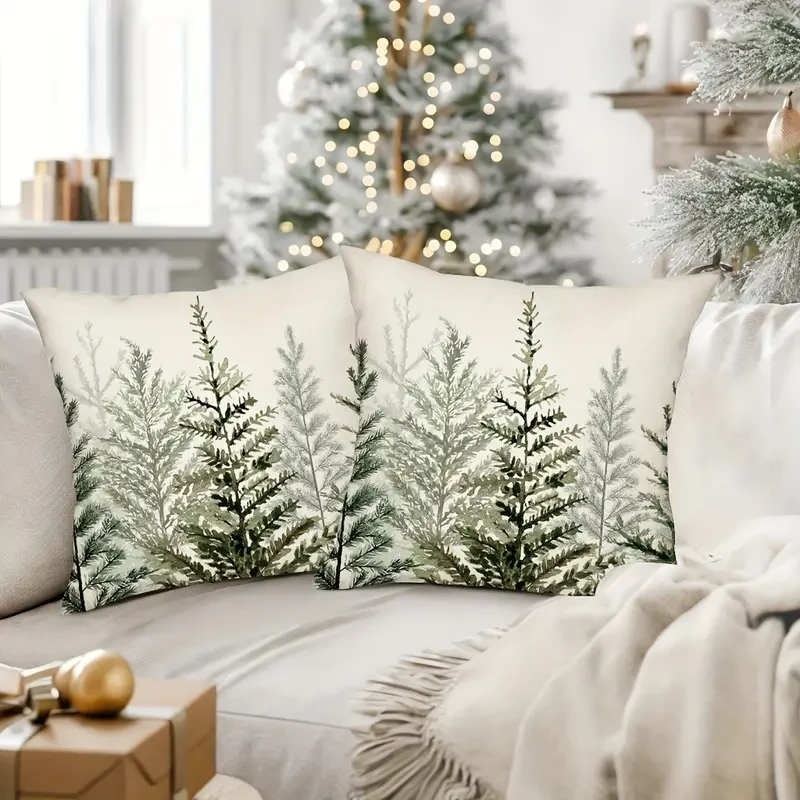 2pcs Rustic Christmas Tree Throw Pillow Covers, 45.72x45.72cm