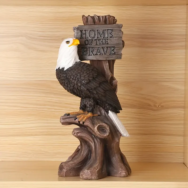 Majestic Eagle, Patriotic American Bald Eagle Statue with 'Brave Home' Sign