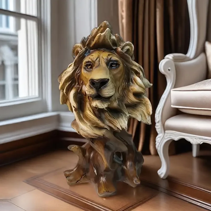 1pc Majestic Resin Lion Head Statue - Artwork for Luxury Living Rooms