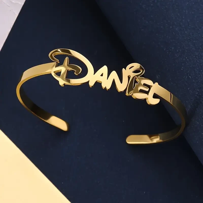 Personalized Name Open Bangle, Minimalist Fashion Stainless Steel Jewelry