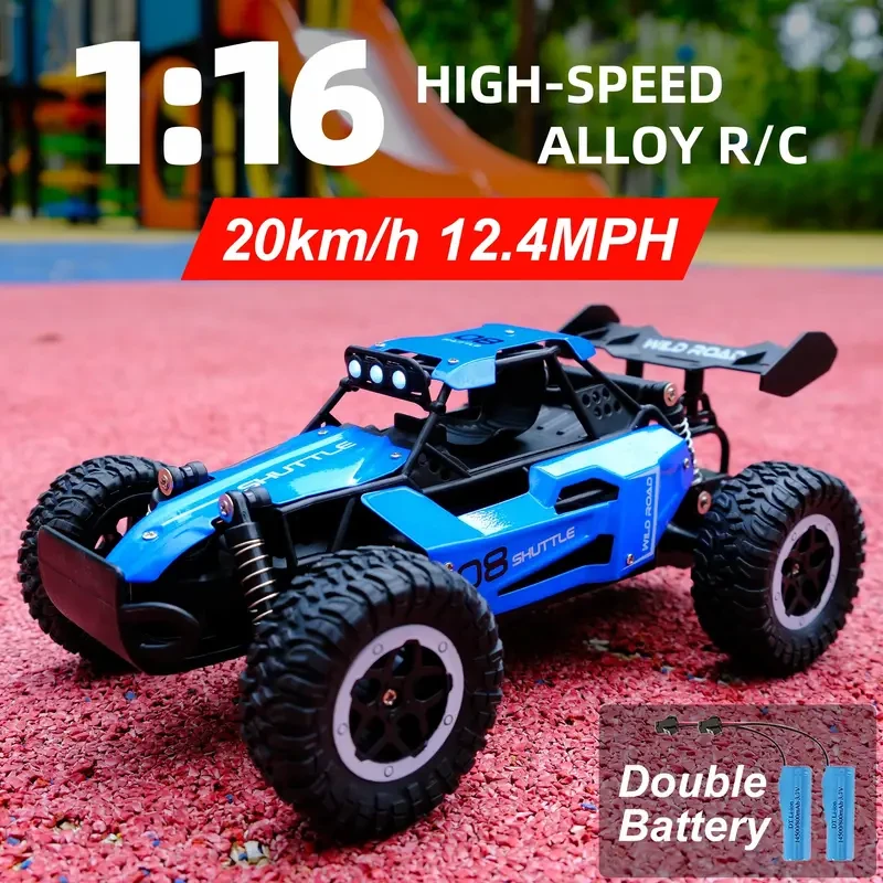1:16 2.4G Double Battery Alloy RC Car, High Speed Up To 20 Km/h Remote Control Car, All Terrain Off-Road Electric Toy Car Halloween Christmas Gift