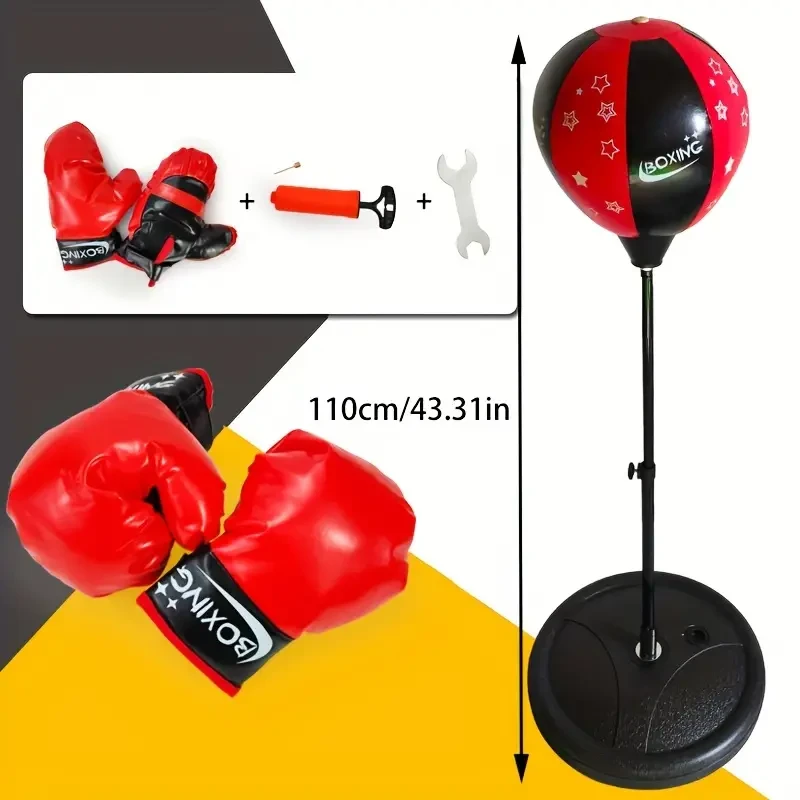 Kids Boxing Play Set with Adjustable Stand 109.22cm Height, Punching Ball & Gloves Set, Durable Indoor & Outdoor Toy for Children Ages 3-6  Black