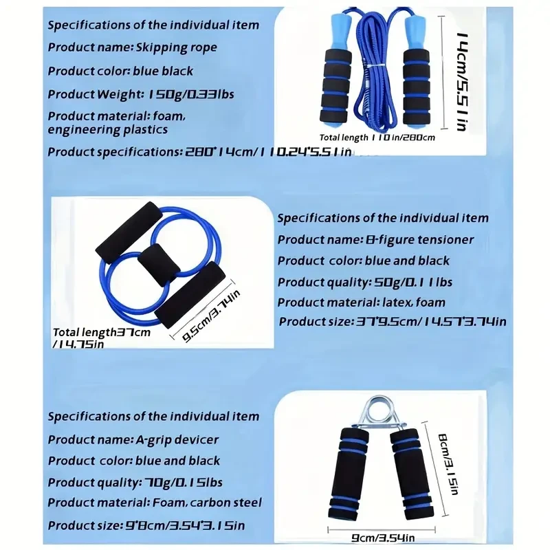 Blue Smooth Belly Wheel Push-up Stand and Jump Rope Set