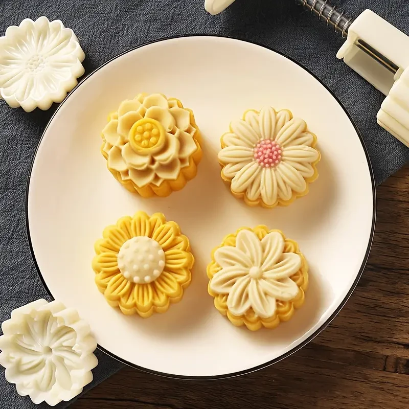 Flowers Moon Cake Mold with 4 Stamps