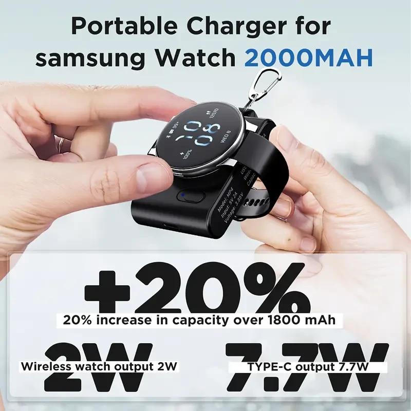 2000mAh Magnetic Keychain Watch Charger - Ultra-Compact Portable Emergency Mini Power Bank
