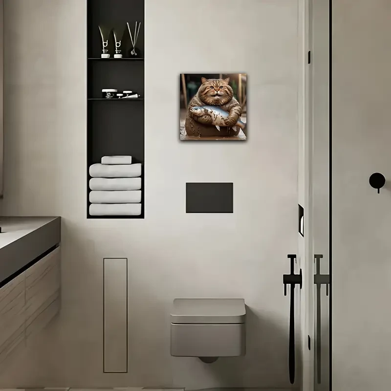 Funny Large Cat Catching Fish Art Poster