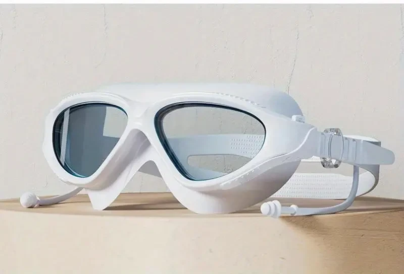 Adult Optical Swimming Goggles with Earplugs - HD Anti-fog Large Frame Waterproof Swim Glasses