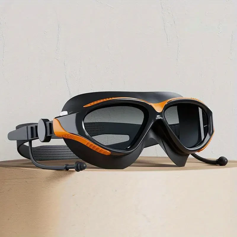 Adult Optical Swimming Goggles with Earplugs - HD Anti-fog Large Frame Waterproof Swim Glasses