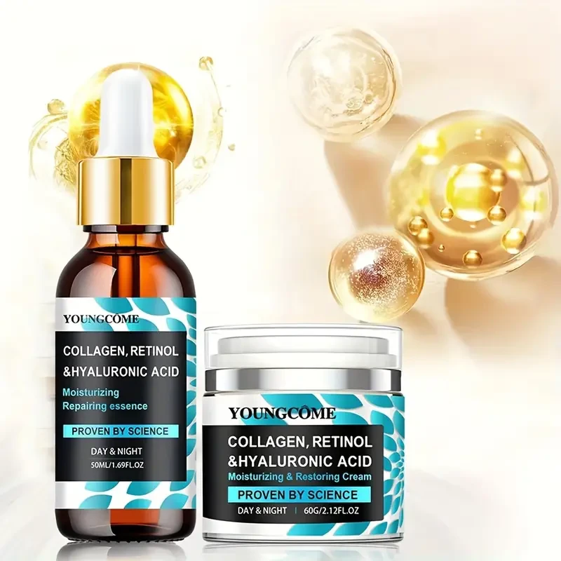 Moisturizing & Restoring Cream And Essence Set, Contains Collagen, Retinol And Hyaluronic Acid, Moisturizing Firming Nourishing Facial Skin Care Set With Plant Squalane Father's Day Gift