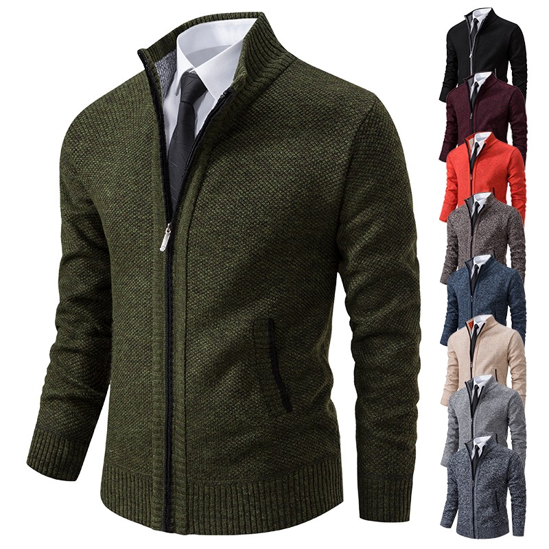 Men's Solid Color Stand Collar Fleece Sports Coat
