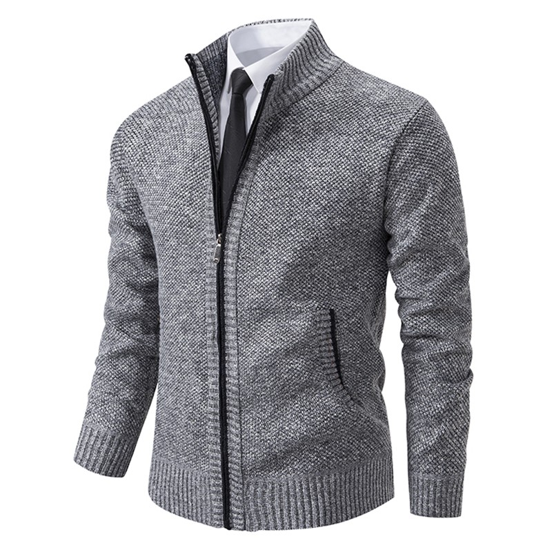 Men's Solid Color Stand Collar Fleece Sports Coat