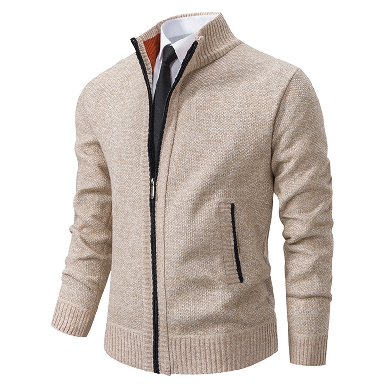 Men's Solid Color Stand Collar Fleece Sports Coat
