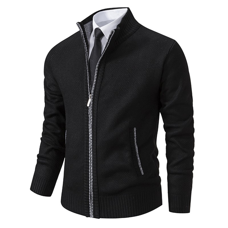 Men's Solid Color Stand Collar Fleece Sports Coat