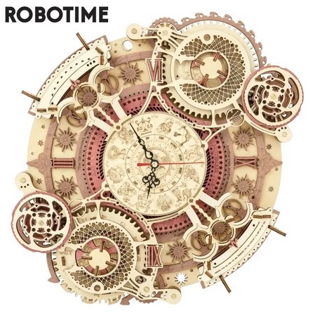 Robotime ROKR Zodiac Wall Clock 3D Wooden Puzzle Model Assembly Toys Gifts for Children Kids Teens LC601 Support Dropshipping