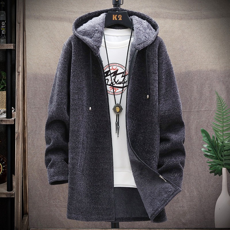 Mens Slim Fit Hooded Knitted Sweater Coat