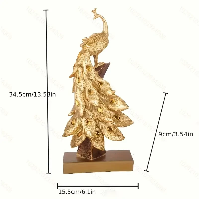 1pc Luxury Fashionable Resin Golden Peacock Figurine